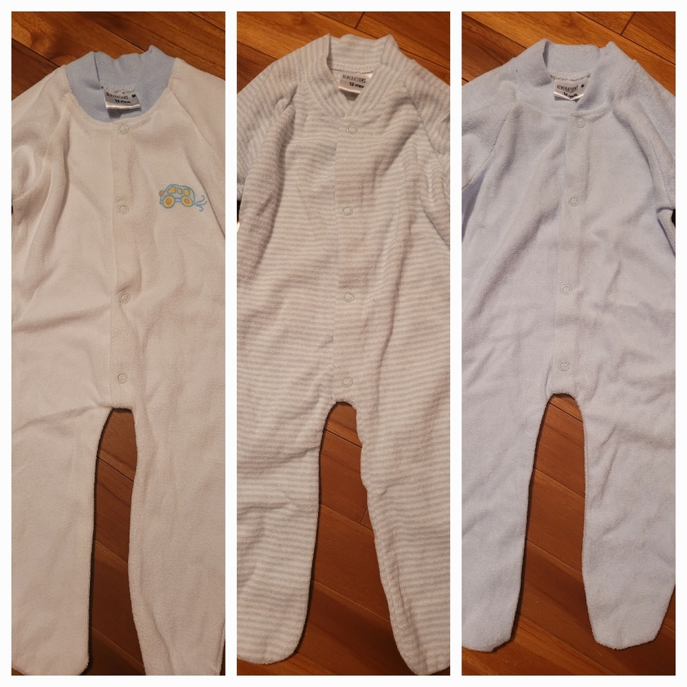 NEW Set of 3 12 month Terry sleepers.